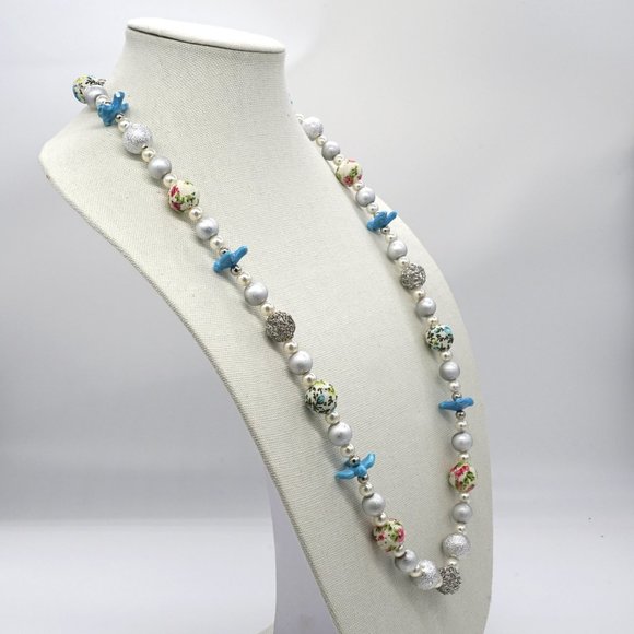 Long necklace with ceramic blue birds. - Picture 5 of 8